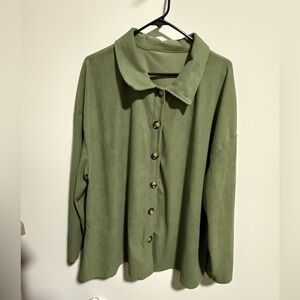 Green Button-Up Cardigan with Matching Skirt